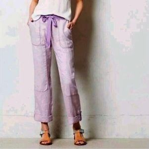 Anthropologie Hei Hei Lilac Lavender Linen Cargo Jogger Pants Crochet Detail 25!